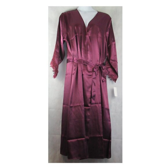 Flora by Flora Nikrooz Women's Plus Size Satin Stella Robe, Bordeaux Red, 1X - Picture 2 of 4
